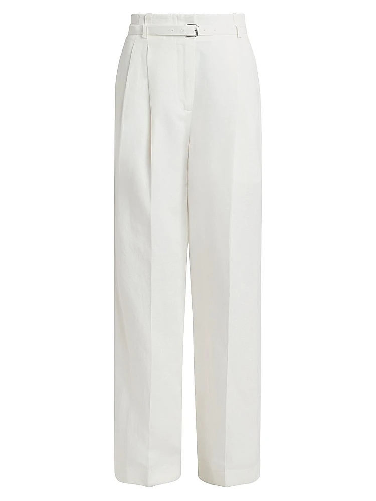 Jules Belted Linen-Blend Flared Pants