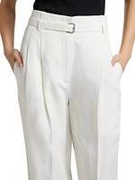 Jules Belted Linen-Blend Flared Pants
