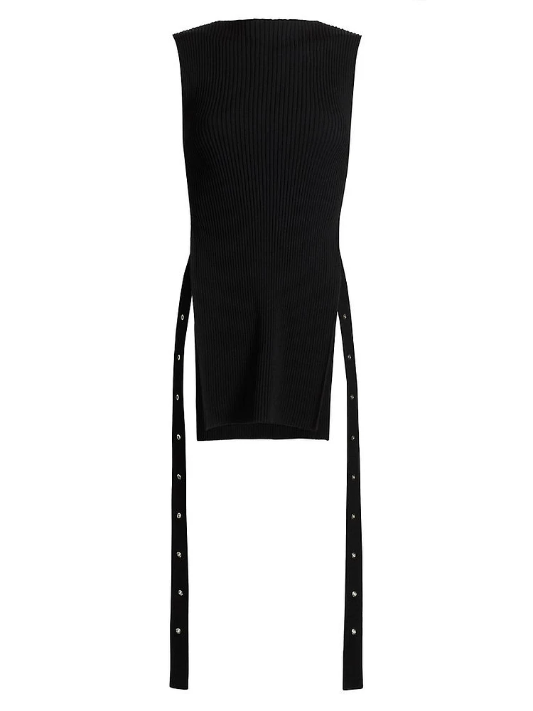 Rita Rib-Knit Sleeveless Side-Slit Top