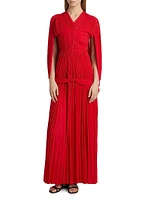 Rumi Pleated Jersey Cape Maxi Dress