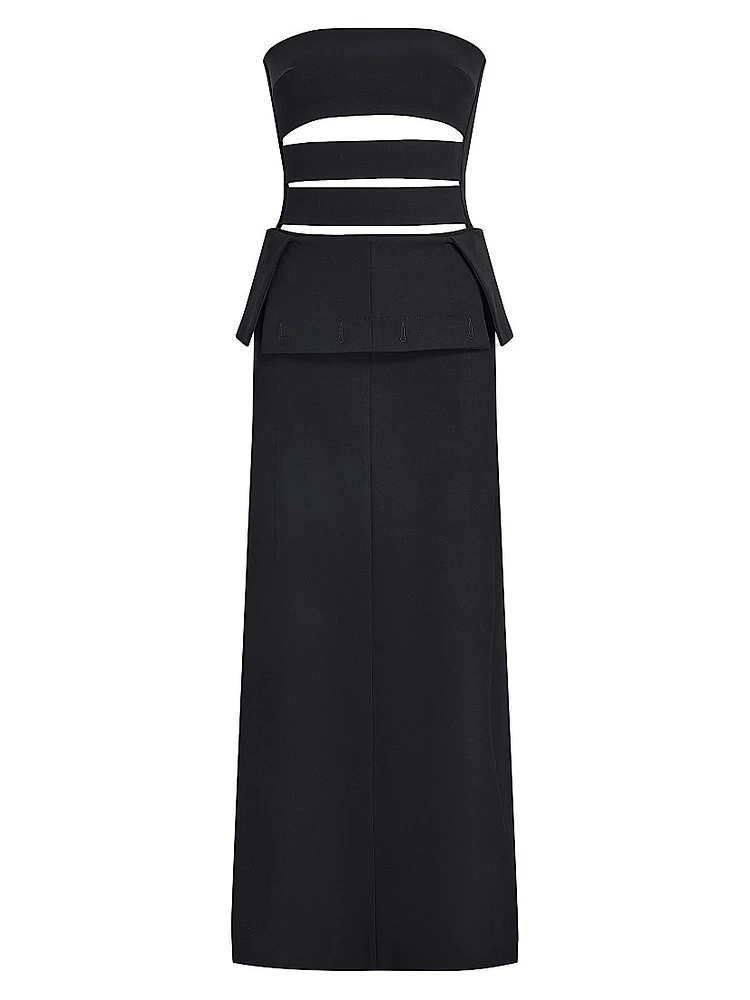 Wool-Blend Cut-Out Strapless Gown