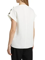 Zion Linen-Blend Foldover Collar Button-Front Top