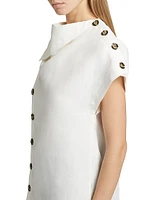 Zion Linen-Blend Foldover Collar Button-Front Top