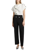 Zion Linen-Blend Foldover Collar Button-Front Top