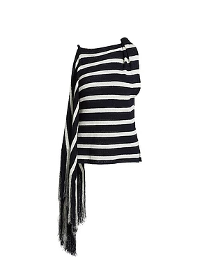 Yves Striped Cotton-Blend Fringe Asymmetric Top