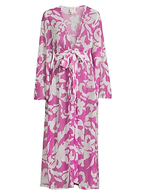 Vince Lily Abstract Chiffon Tie-Waist Maxi-Dress