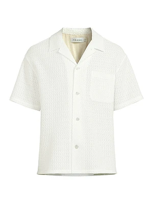 Open Weave Cotton-Blend Button-Front Shirt