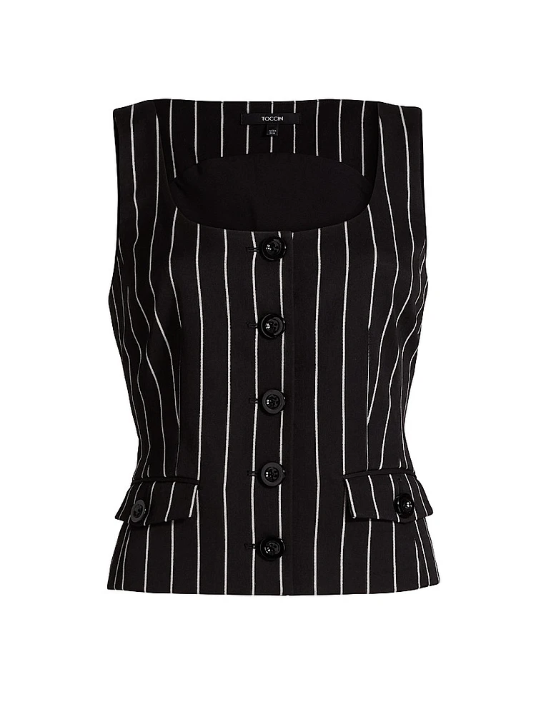 Georgia Pinstriped Button-Front Top