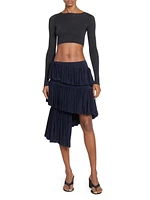 Spiral Tiered Ruffled Asymmetric Skirt