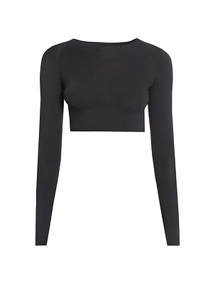 Stretch Knit Crewneck Crop Top