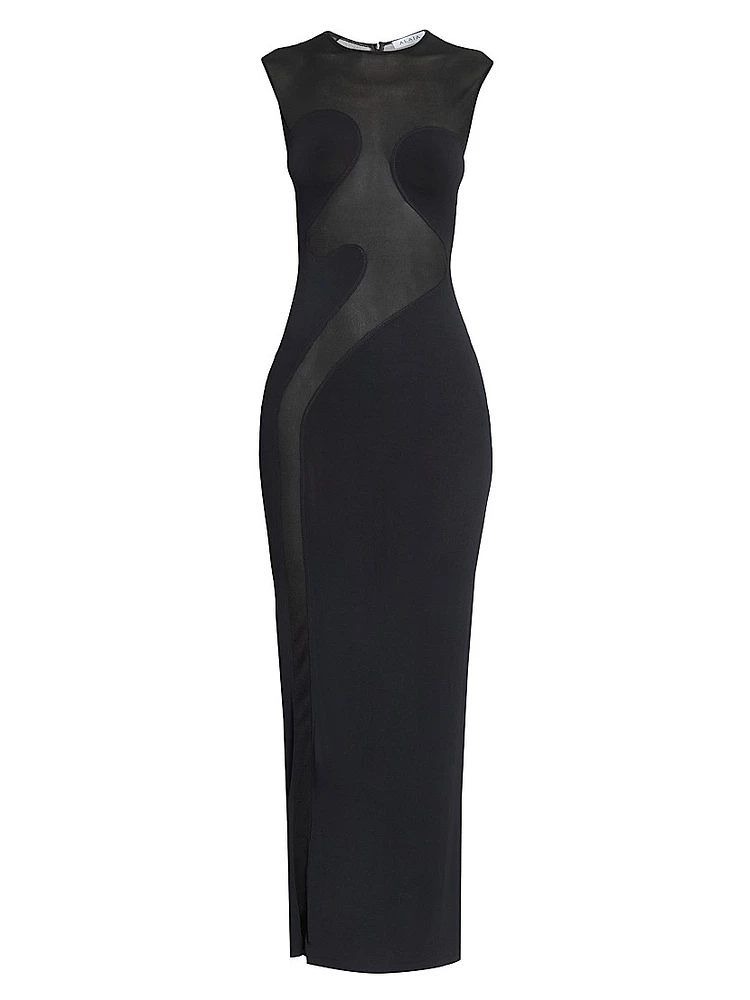 Sheer Silk-Paneled Sleeveless Maxi Dress