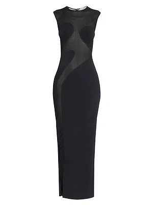 Sheer Silk-Paneled Sleeveless Maxi Dress