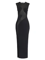 Sheer Silk-Paneled Sleeveless Maxi Dress
