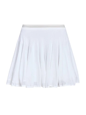 Sheer-Trim Pleated Fit & Flare Skater Miniskirt