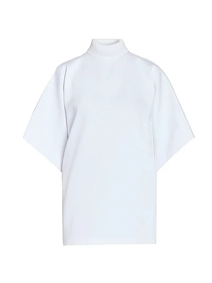 Cotton Mock Turtleneck Short-Sleeve Tunic Top