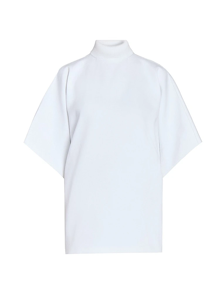 Cotton Mock Turtleneck Short-Sleeve Tunic Top