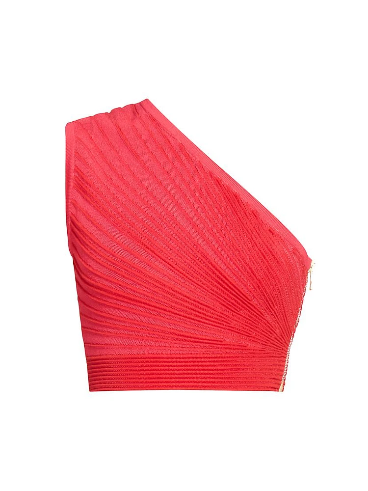 Textured Rib-Knit One-Shoulder Crop Top