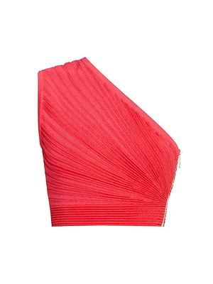 Textured Rib-Knit One-Shoulder Crop Top