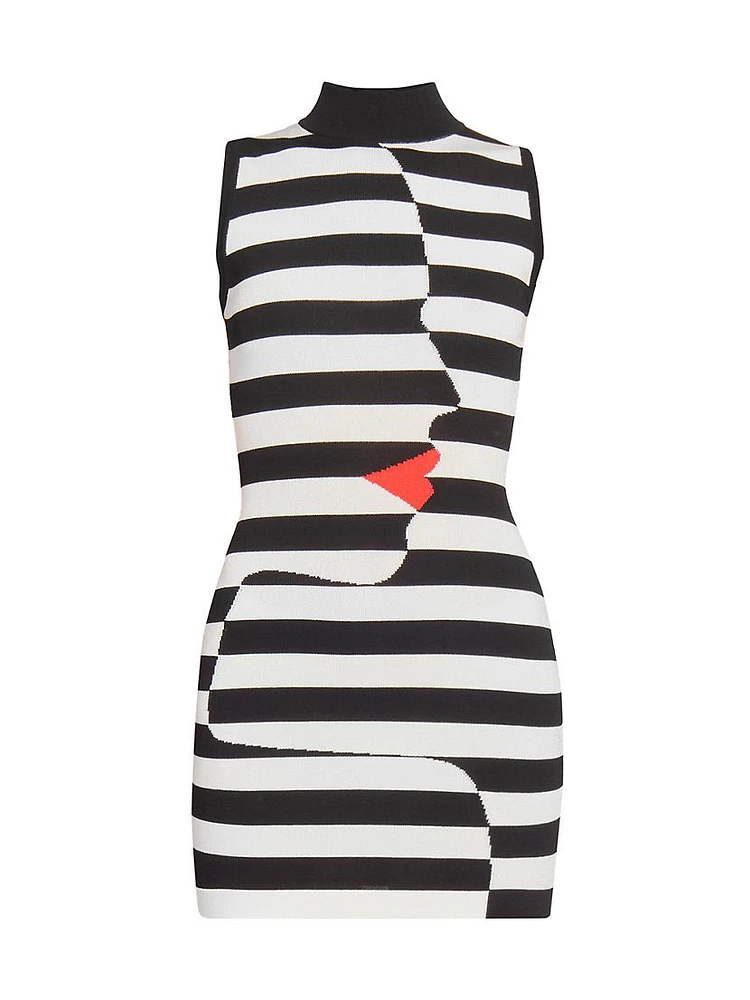 Striped Mock-Turtleneck Body-Con Minidress