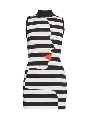 Striped Mock-Turtleneck Body-Con Minidress