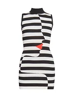 Striped Mock-Turtleneck Body-Con Minidress