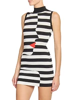 Striped Mock-Turtleneck Body-Con Minidress