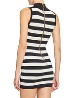 Striped Mock-Turtleneck Body-Con Minidress