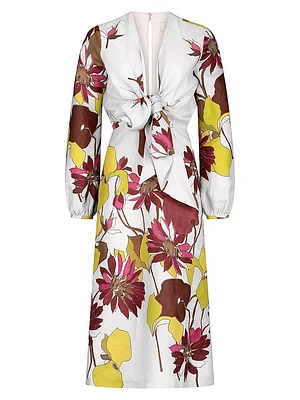 Battia Floral Linen Midi-Dress