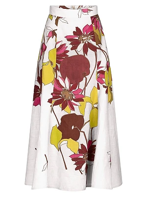 Erin Floral Linen Midi-Skirt