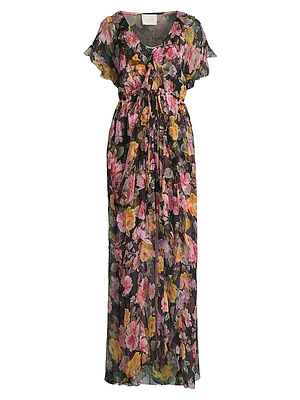Suri Ruffled Floral Silk Maxi Dress