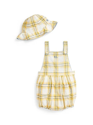 Baby Girl's Gingham Shortall & Hat Set