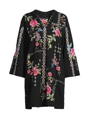 Catia Floral Embroidered Cotton Hooded Beach Dress