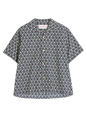 Cotton Popeline Bowling Shirt with Toute La V Print
