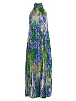 Naomi Floral Pleated Halter Gown