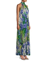 Naomi Floral Pleated Halter Gown