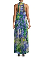 Naomi Floral Pleated Halter Gown