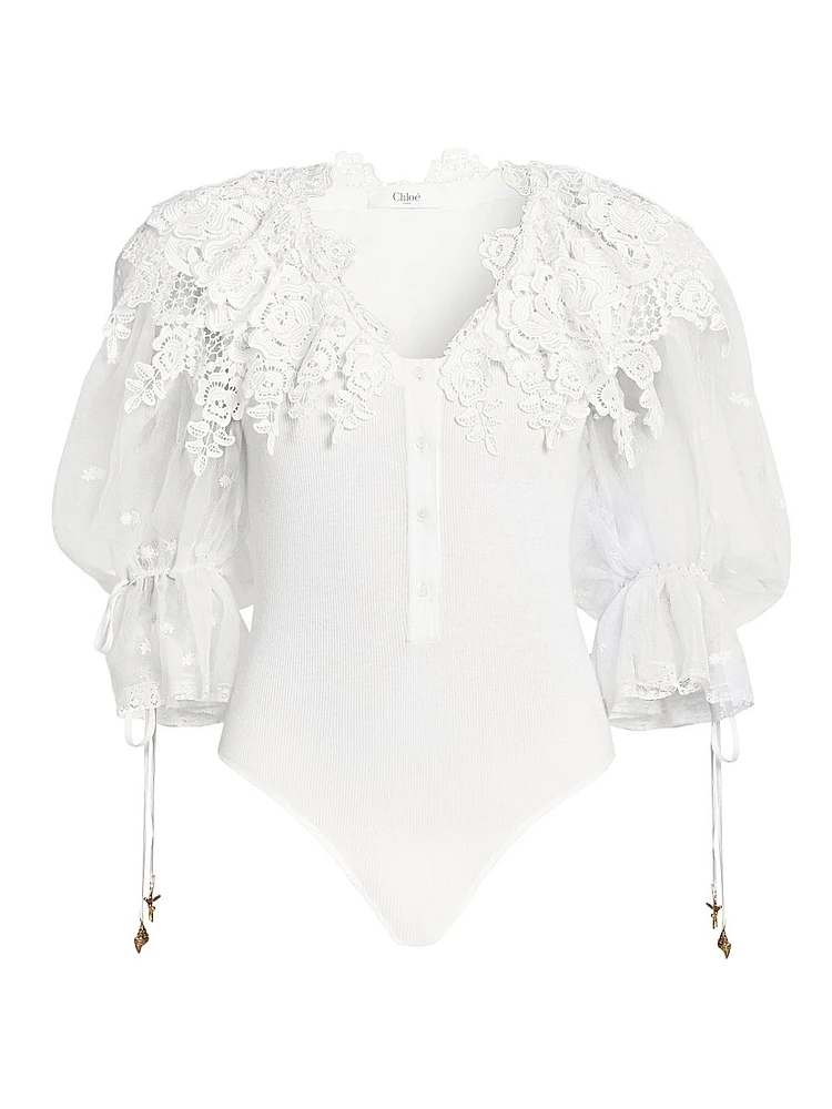 Cotton Lace V-Neck Bodysuit