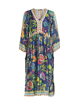 Saskia Floral Silk V-Neck Midi-Dress