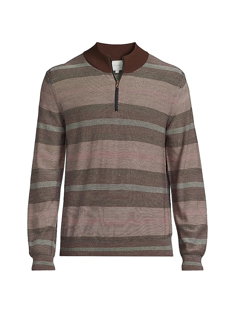 Cotton-Wool Striped Quarter-Zip Sweater