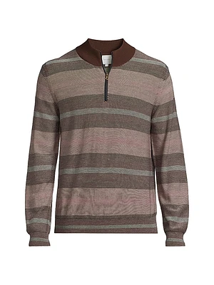 Cotton-Wool Striped Quarter-Zip Sweater