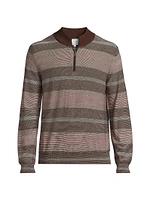 Cotton-Wool Striped Quarter-Zip Sweater