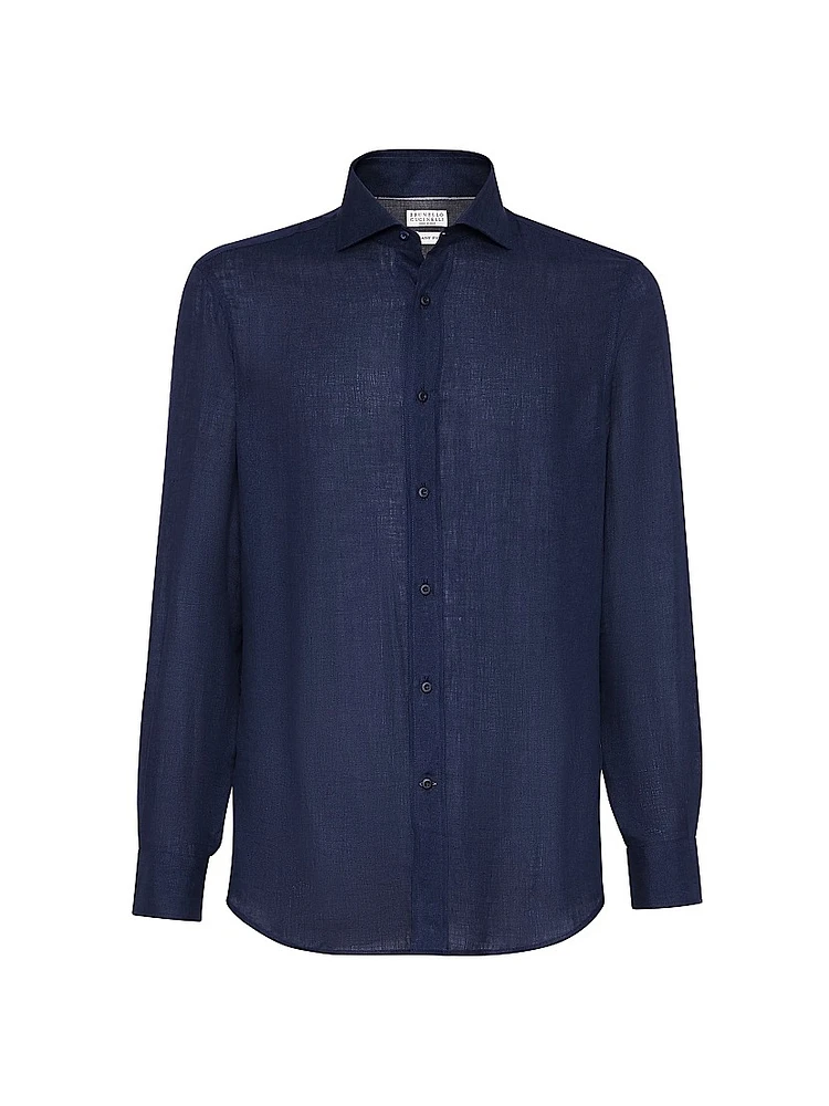 Linen Easy Fit Shirt with Spread Collar