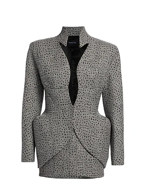 Plunge-Neck Hip-Pad Structured Blazer