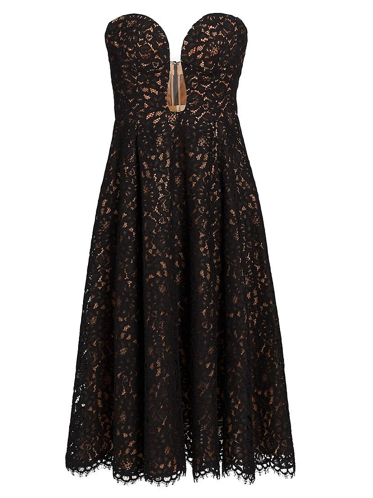 Floral Lace Plunge Bustier Cocktail Dress
