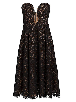 Floral Lace Plunge Bustier Cocktail Dress