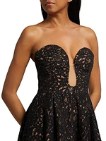 Floral Lace Plunge Bustier Cocktail Dress