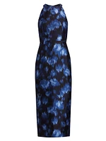 Abstract Floral Wool & Silk Halterneck Midi-Dress