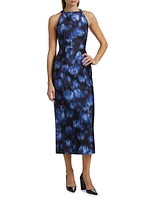 Abstract Floral Wool & Silk Halterneck Midi-Dress