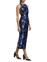 Abstract Floral Wool & Silk Halterneck Midi-Dress