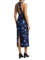Abstract Floral Wool & Silk Halterneck Midi-Dress